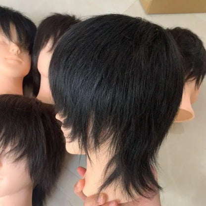 New Real Human Hair Mannequin Head Short Black Hair Perfect For Barber Training Practice Beauty Styling Tool
