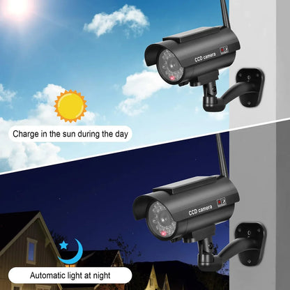 Aumengear Solar Powered Fake Security Camera, Bullet Dummy Security Camera Simulated Surveillance System with Red Flashing Light