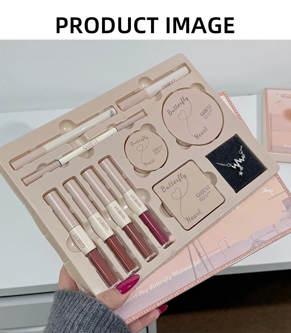 Makeup Gift Box Butterfly Bow Heart Limited Lipstick Powder Blush Eyeshadow Makeup Gift Box Set And Necklace Gifts For Women