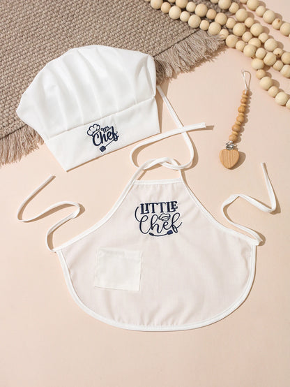Ylsteed 2 Pcs Set Cute Baby Chef Apron and Hat Infant Kids White Cook Costume Photography Prop Newborn Hat Apron-HD