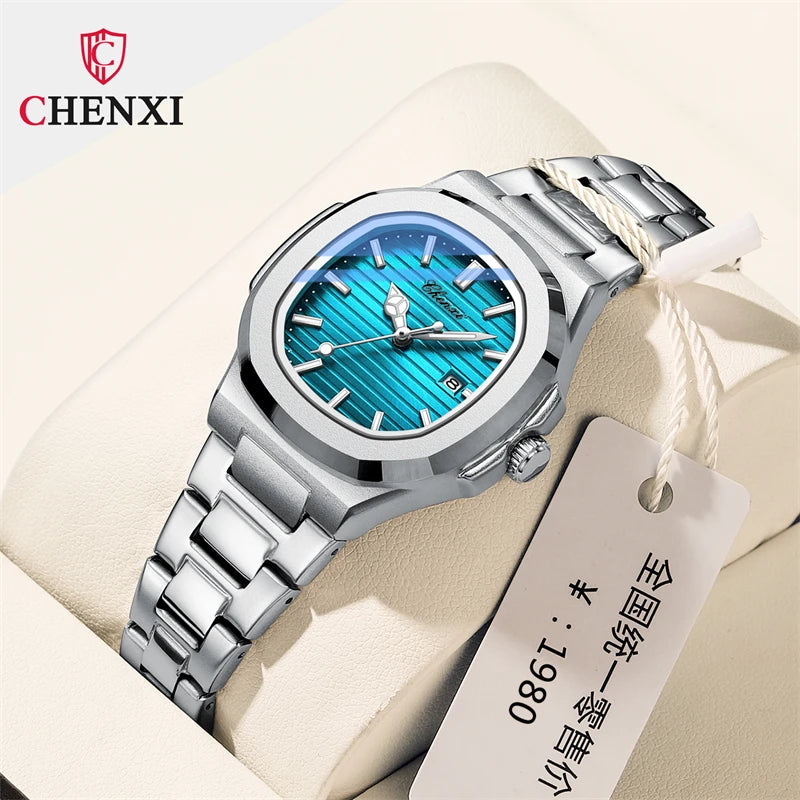 CHENXI 8222 Fashion Couple Quartz Watch Waterproof Night Light Date Stainless Steel Strap Casual Date Men's and Women's Watch