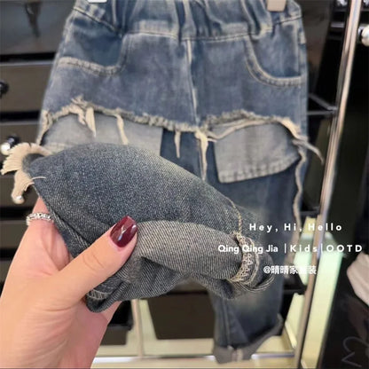Boys Jeans Children Spring Denim Autumn New Fashion Straight Pants 2025 Kids Loose Casual Elastic Trousers 2-8 Years Old