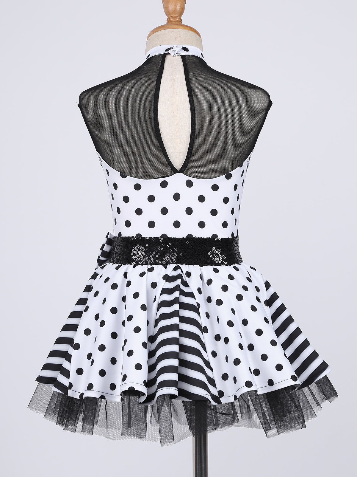 Girls Jazz Latin Ballet Dance Dress Polka Dots Print Mesh Sequin Bowknot Tutu Dress Birthdays Party Wedding Flower Girl Dresses