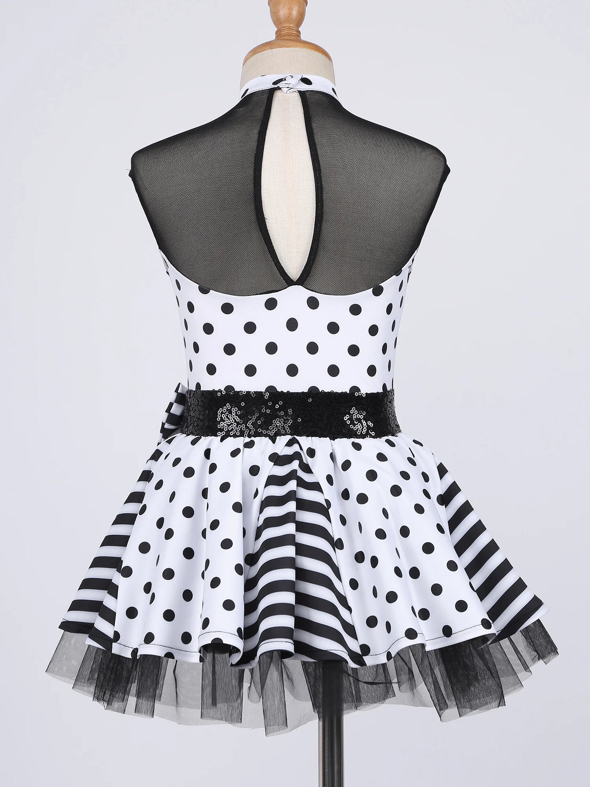 Girls Jazz Latin Ballet Dance Dress Polka Dots Print Mesh Sequin Bowknot Tutu Dress Birthdays Party Wedding Flower Girl Dresses
