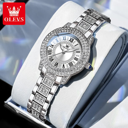 OLEVS 9943 Luxury Diamond Watch for Women Starry Sky Dial Elegant Stainless Steel Waterproof Luminous Quartz Wristwatch Ladies