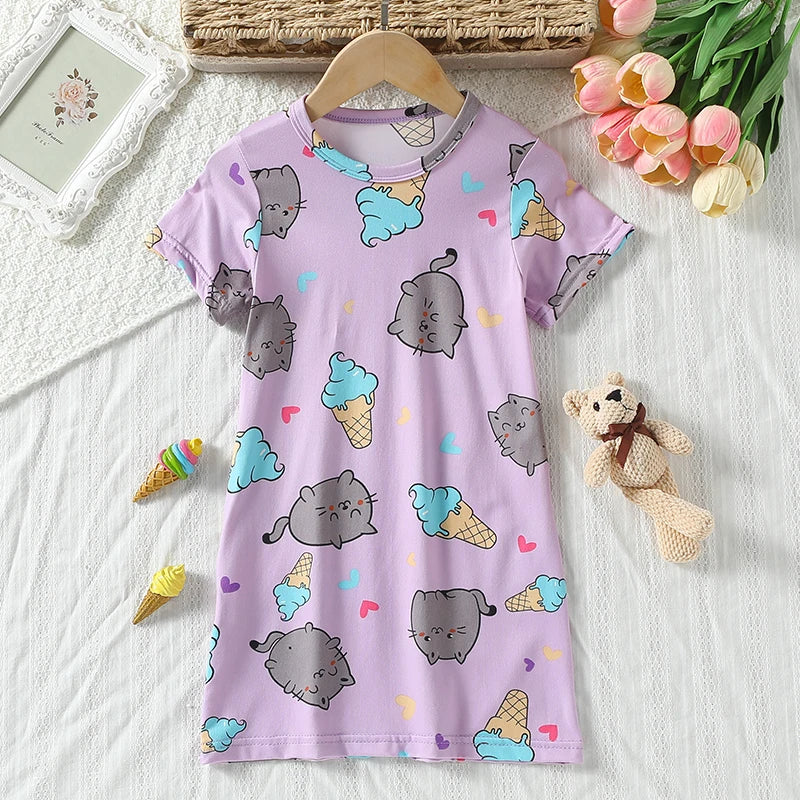 1/2 Piece Children's Sweet And Lovely Straight Skirt Loose And Comfortable Girl's Home Skirt Casual Round Neck Plus Size Skirt