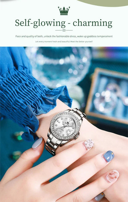 OLEVS 9945 Luxury Diamond Stainless Steel Quartz Watch for Women Elegant Ladies Waterproof Sport Women's Wristwatch Reloj Mujer