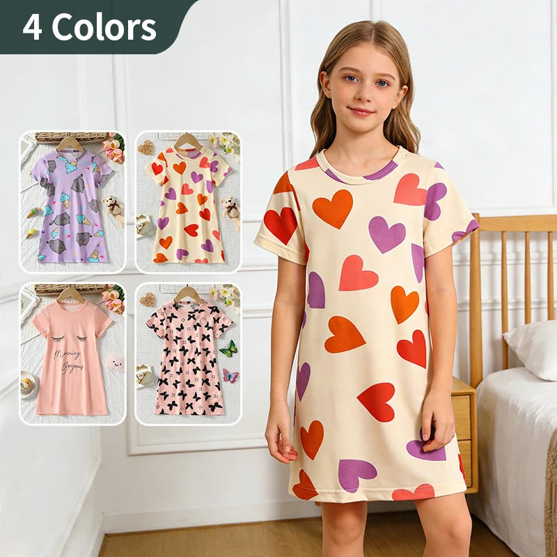1/2 Piece Children's Sweet And Lovely Straight Skirt Loose And Comfortable Girl's Home Skirt Casual Round Neck Plus Size Skirt