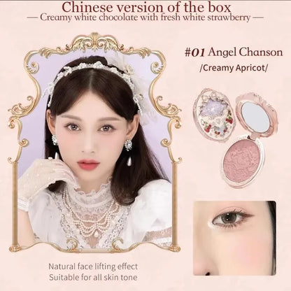 Flower Knows Strawberry Rococo Embossed Blush Fine Powder Makeup Smooth Long Lasting Blusher Waterproof Blush Maquiagem