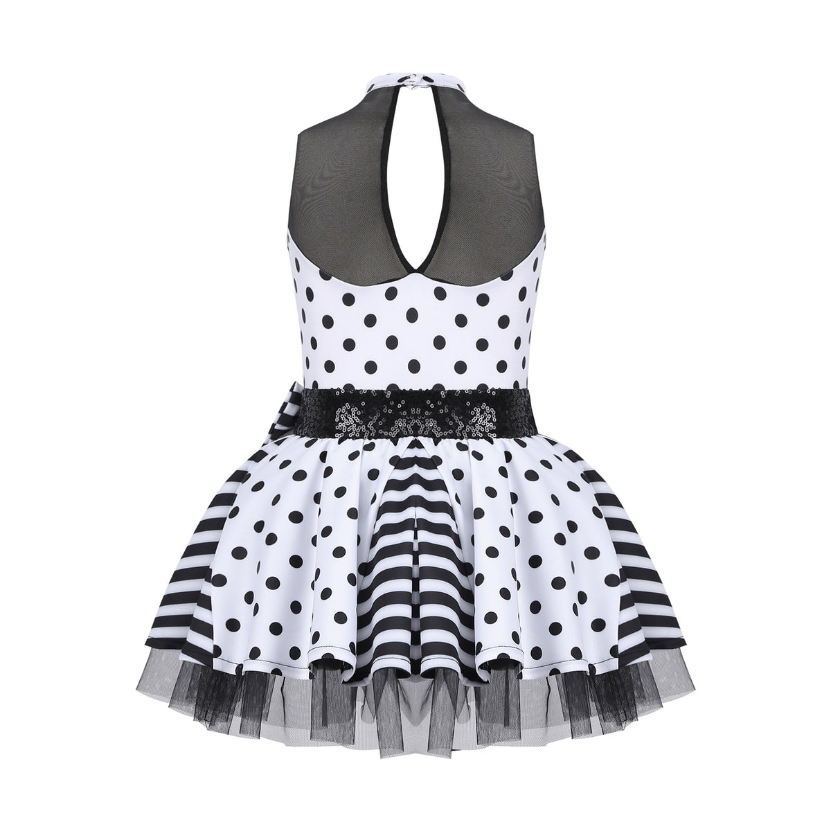 Girls Jazz Latin Ballet Dance Dress Polka Dots Print Mesh Sequin Bowknot Tutu Dress Birthdays Party Wedding Flower Girl Dresses