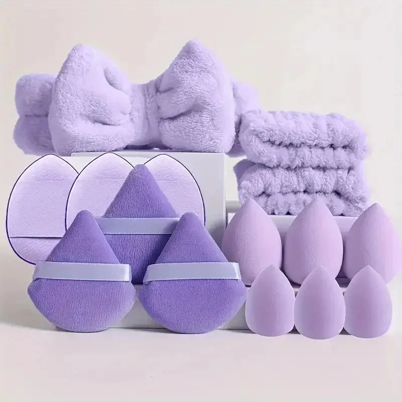 15pcs Makeup & Face Wash Tool Kit - Includes Cosmetic Sponges, Powder Puffs, Hair，Beauty Gift Set