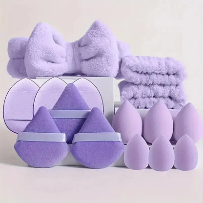 15pcs Makeup & Face Wash Tool Kit - Includes Cosmetic Sponges, Powder Puffs, Hair，Beauty Gift Set