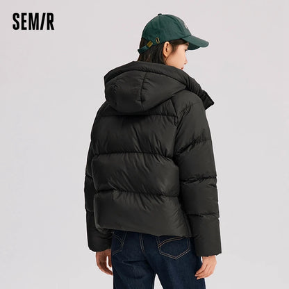 Semir Down Jacket Women Solid Color Loose Versatile 2025 Winter New Waterproof Oil-proof Stain-proof Hooded Coat Down Jacket