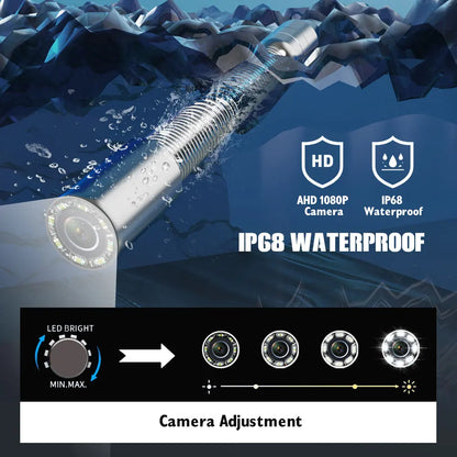 17MM/23MM Sewer Pipe Inspection Camera  with DVR 16GB TF Card, Sewer Drain Industrial Endoscope 10" Monitor AHD 720P Camera