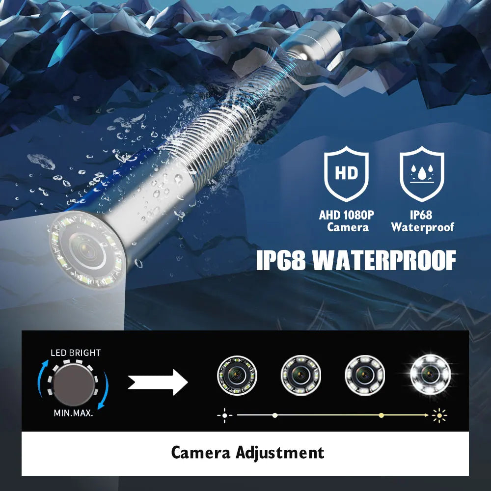 17MM/23MM Sewer Pipe Inspection Camera  with DVR 16GB TF Card, Sewer Drain Industrial Endoscope 10" Monitor AHD 720P Camera