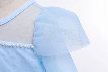 Elsa Cosplay Costume Kids Layers Deluxe Ball Gown Princess Dresses Aurora Christmas Wedding Evening Dress Girls Princess Dresses