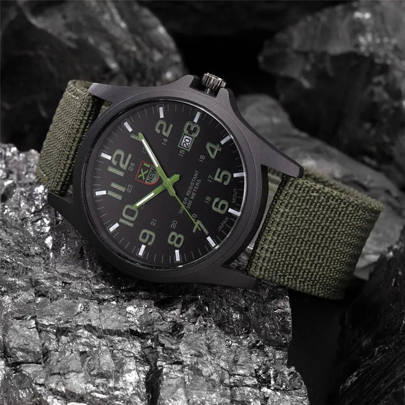 Men Genuine XINEW Brand Watches Students Fashion Casual Nylon Band Sports Army Gifts Date Quartz Wrist Watch Black Montre Homme