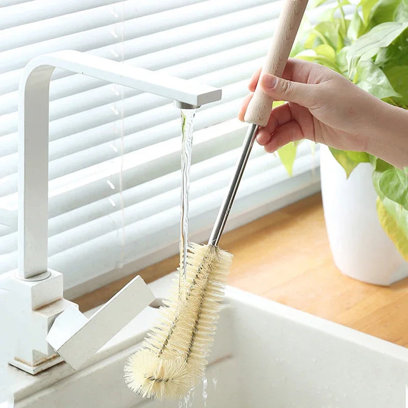 Kitchen Cleaning Tools Drink Bottles Glass Scrubbers Cleaning Brush Wooden Bottle Cleaning Brush with Long Handle
