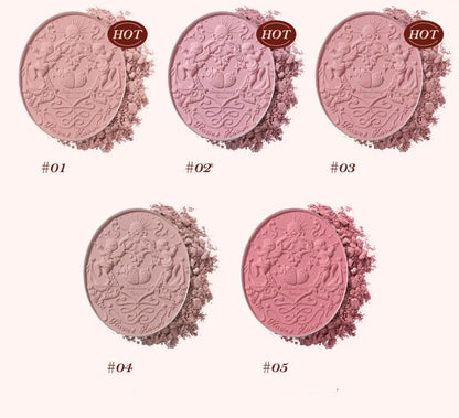 Flower Knows Strawberry Rococo Embossed Blush Fine Powder Makeup Smooth Long Lasting Blusher Waterproof Blush Maquiagem