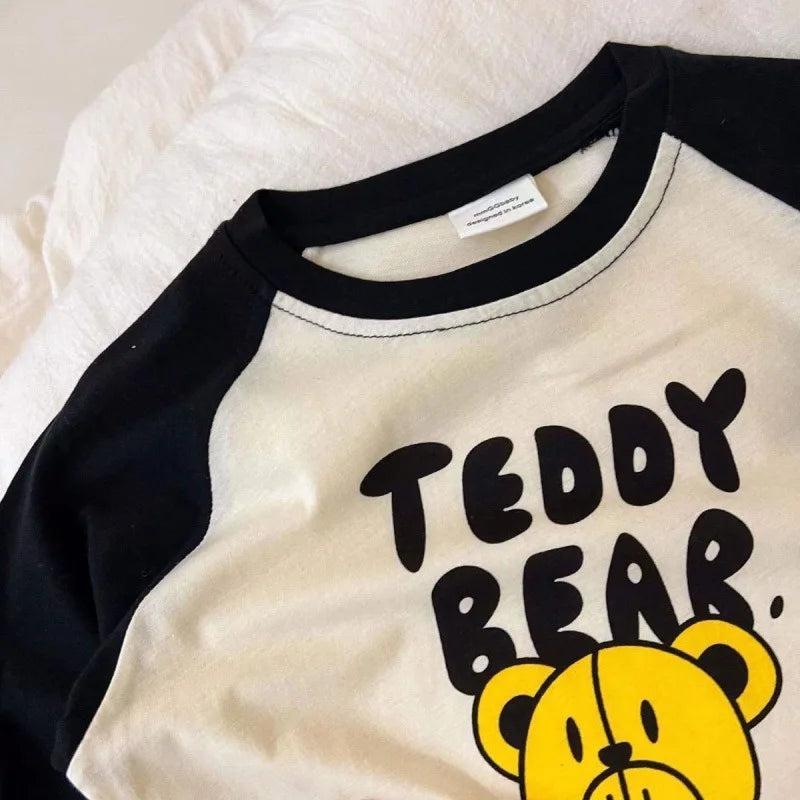 1-7y Toddler Infant Spring Autumn Tops Cartoon Printed Tees For Baby Girl Boy Long-Sleeved Casual Costume Fashion Patchwork Tees