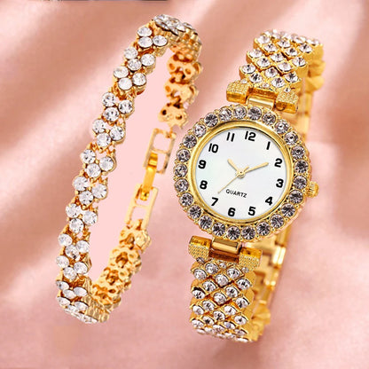 2PCS Luxury Rhinestone Women Watch Bracelet Set Fashion Ladies Quartz Wristwatches Relogio Feminino Reloj Mujer