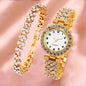 2PCS Luxury Rhinestone Women Watch Bracelet Set Fashion Ladies Quartz Wristwatches Relogio Feminino Reloj Mujer