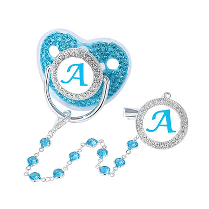 Blue Zircon Baby Pacifier Clip 26 Letters Newborn Personalized Luxury Pacifiers Holder Silicone Infant Teether Nipple Bpa Free