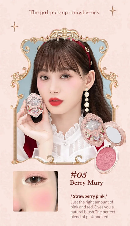 Flower Knows Strawberry Rococo Embossed Blush Fine Powder Makeup Smooth Long Lasting Blusher Waterproof Blush Maquiagem