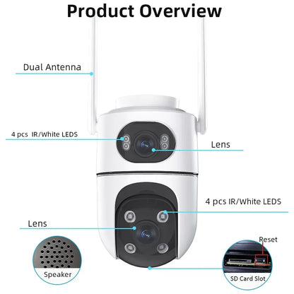 8MP Dual Lens WiFi PTZ Camera Outdoor Security Camera 4MP+4MP Wireless CCTV IP Camera Smart Home Surveillance Night Vision AI De