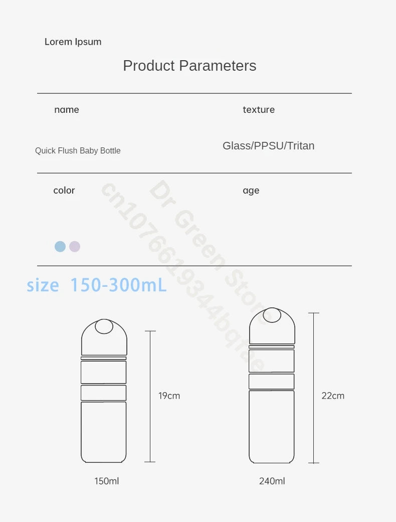 Dr.Green 4S Newborn Baby Bottle Wide Mouth Bottle Glass 150mL/240mL Sealed isolation Fast milk filling RemovableWashable Bottles