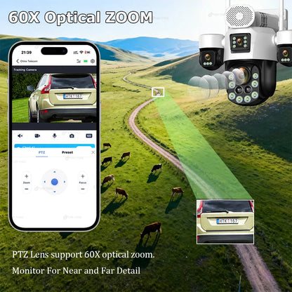 20MP AOV Solar Outdoor Surveillance Camera 4G SIM 7/24 Hours Recording 60X Optical Zoom Auto Track 31200mah Security PTZ Cameras