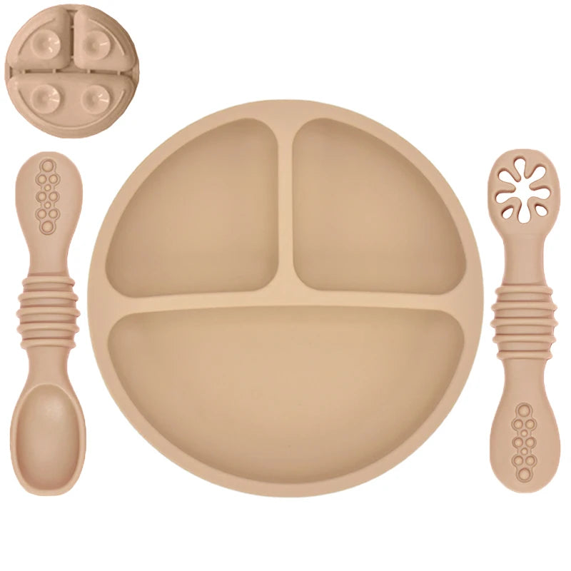 Silicone Baby Dining Plate With Spoon Fork Children Dishes Suction Plate for Toddlers Kid Training Feeding Sucker Bowl BPA FREE