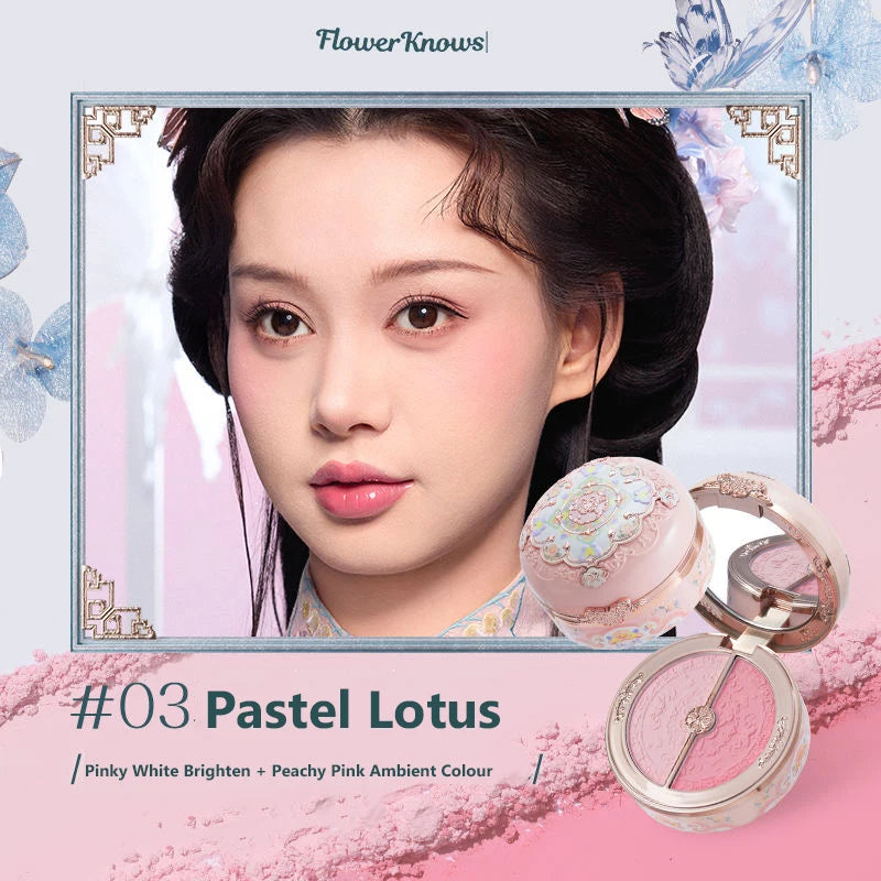 Flower Knows Strawberry Rococo Embossed Blush Fine Powder Makeup Smooth Long Lasting Blusher Waterproof Blush Maquiagem