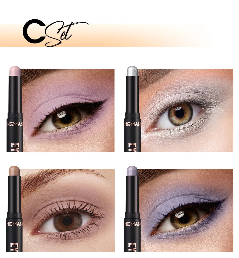 Waterproof Long Lasting Metallic Eyeshadow Sticks Satin Finish 16 Vibrant Colors Professional Makeup Pencil Crayon Set 8PCS
