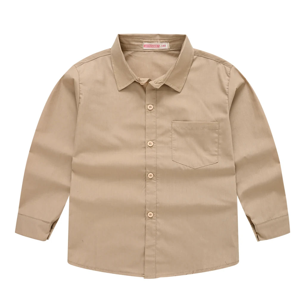 Children's Shirt in the Spring and Autumn New Boys and Girls Suit Collar Shirt Children's Pure Color Long Sleeve Shirt