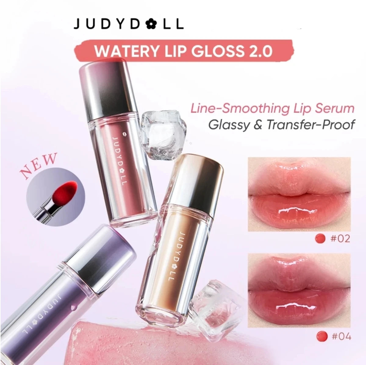 Judydoll Dual Finish Watery Lip Gloss 2.4g Nurturing Hydrating Color Fresh Makeup Cosmetics