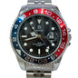 Men's GMT Style Quartz Watch, 3ATM Waterproof Stainless Steel Band, Black Blue Bezel Luminous Wristwatch with Date Display