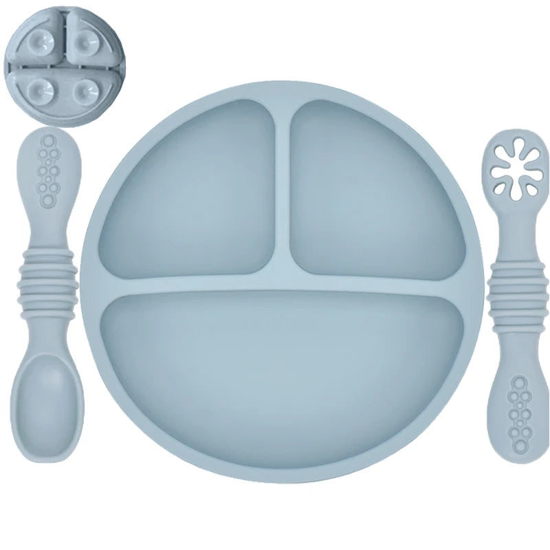 Silicone Baby Dining Plate With Spoon Fork Children Dishes Suction Plate for Toddlers Kid Training Feeding Sucker Bowl BPA FREE