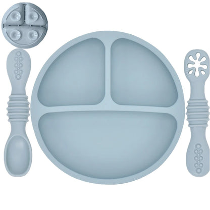 Silicone Baby Dining Plate With Spoon Fork Children Dishes Suction Plate for Toddlers Kid Training Feeding Sucker Bowl BPA FREE