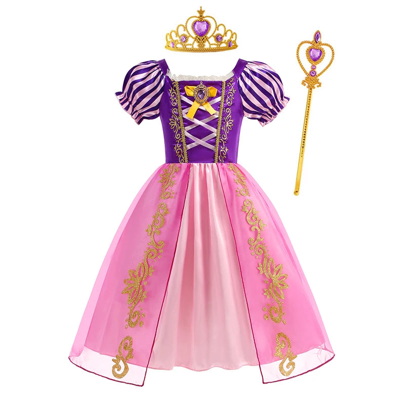 Girls Rapunzel Costume Children Cosplay Tangled Princess Dress Kids Halloween Carnival Birthday Pageant Party Clothes