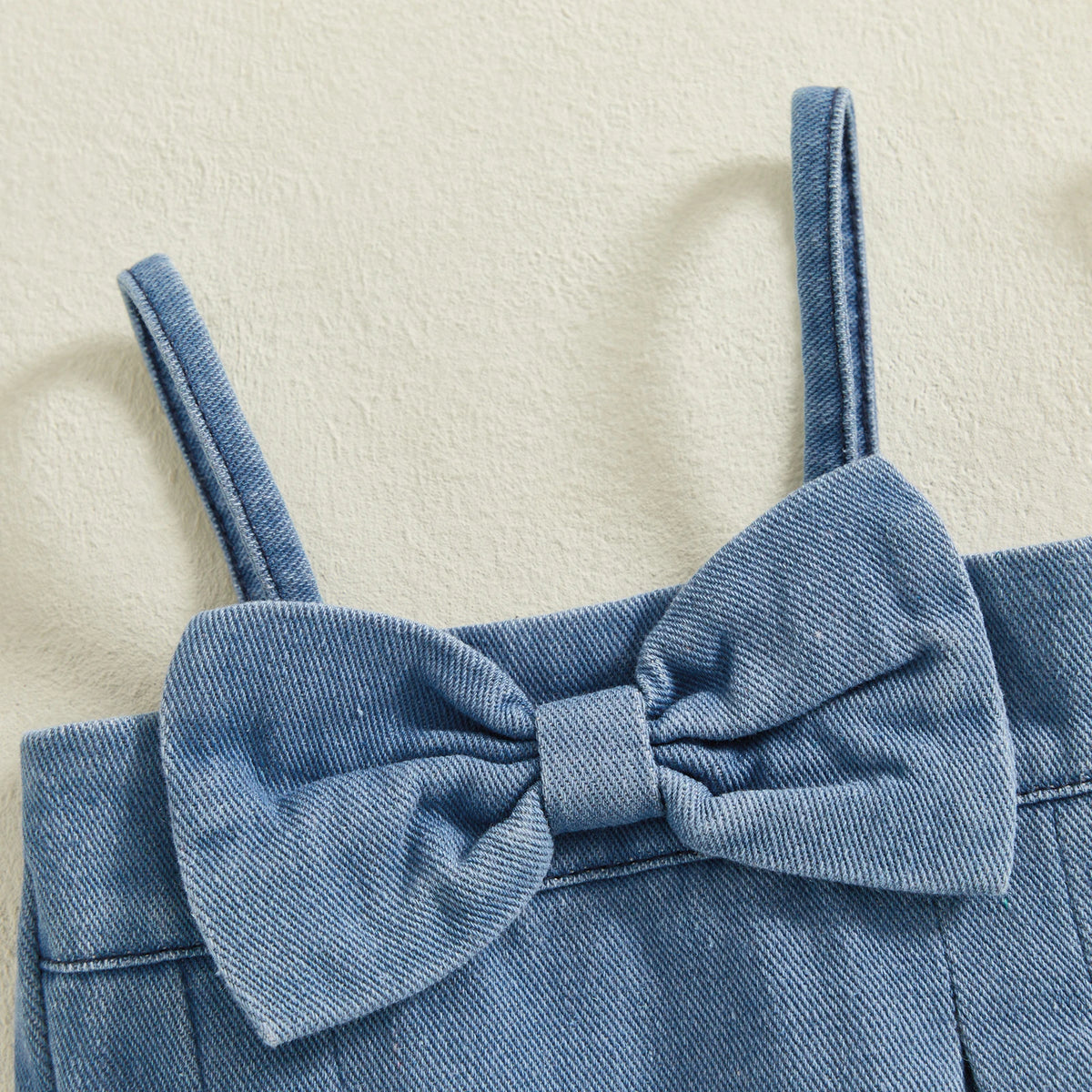 FOCUSNORM 0-18M Lovely Baby Girls Denim Romper Sleeveless Square Neck Bow Front Strap Jumpsuits Newborn Playsuit