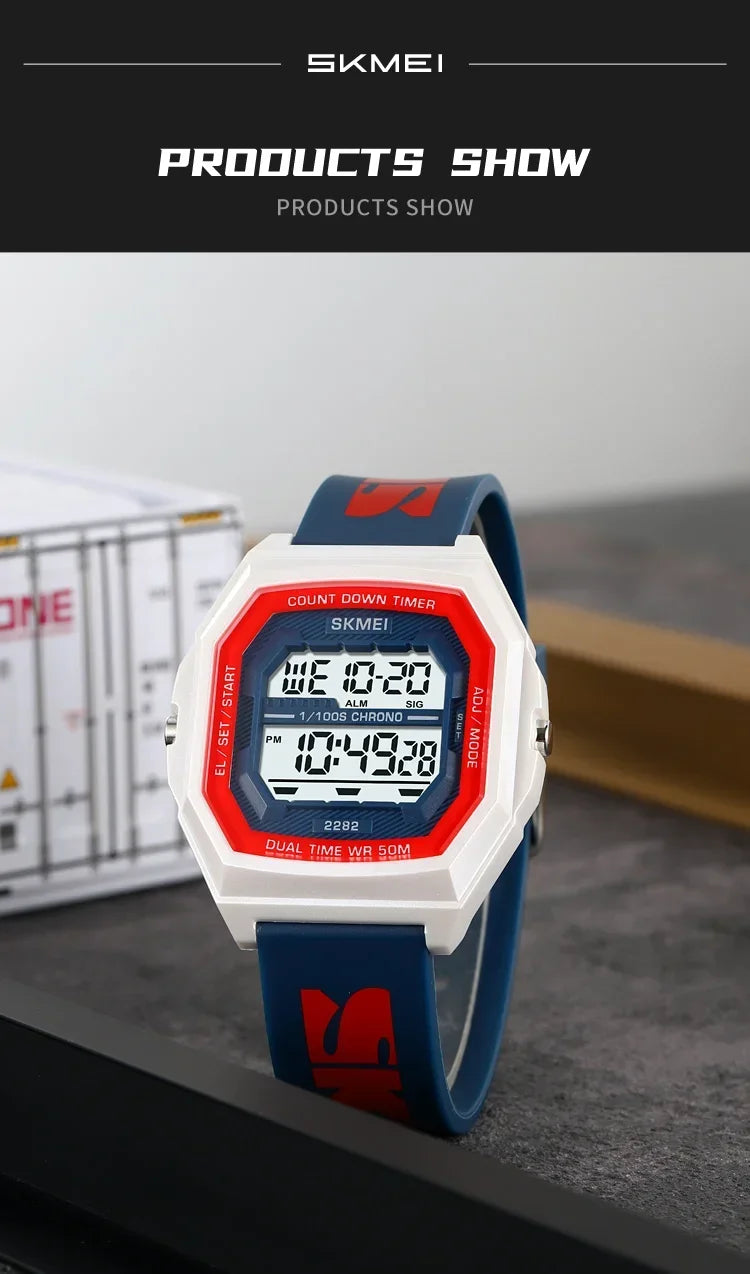 SKMEI 2282 Watches For Men Women 5Bar Waterproof Stopwatch Countdown Wristwatches Reloj Hombre Fashion Digital Sport Electronic