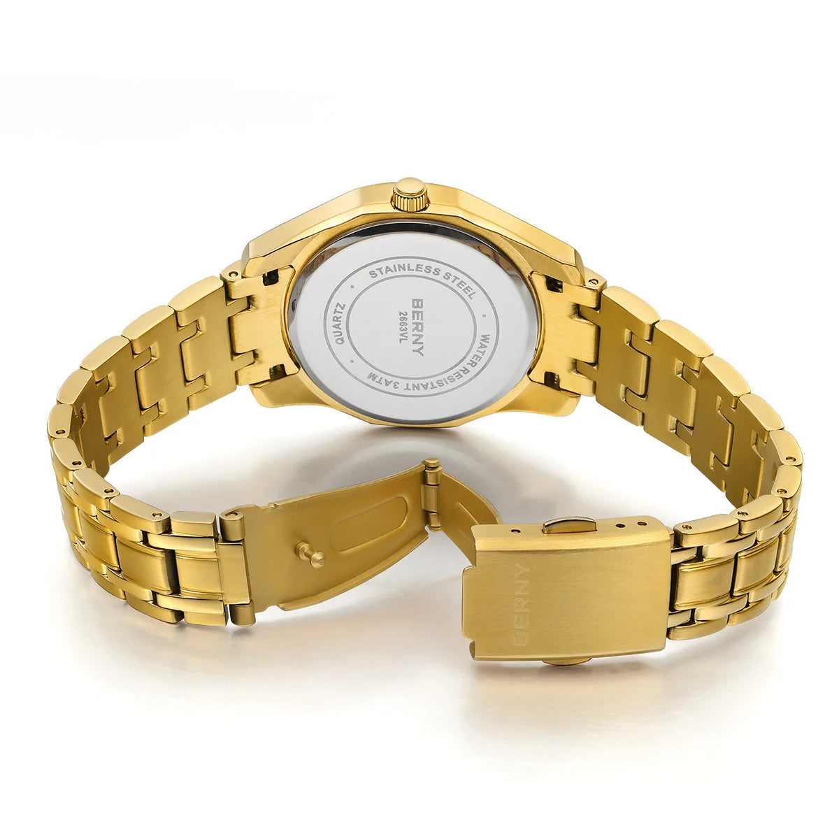 BERNY Golden Watch for Women Quartz Luxury Diamond Shape Lens Ladies Wristwatch Waterproof Stainless Steel Fashion Women Watch