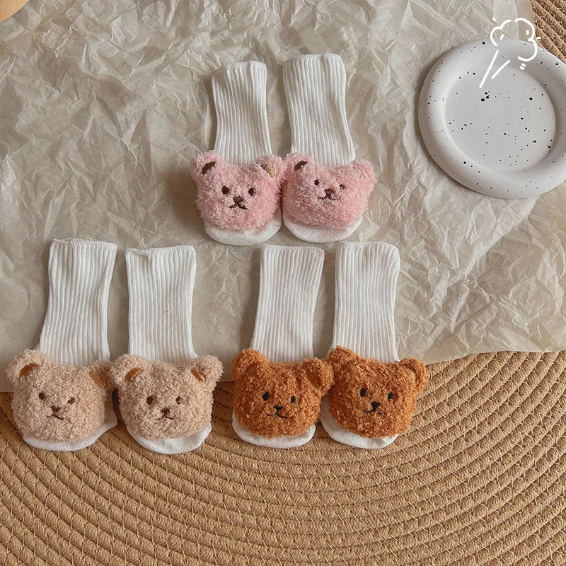 Korean Cartoon Bear Baby Sock Cute Middle Tube Boys Girls Sock Soft Infant Toddler Sokken Solid Color Newborn Sox