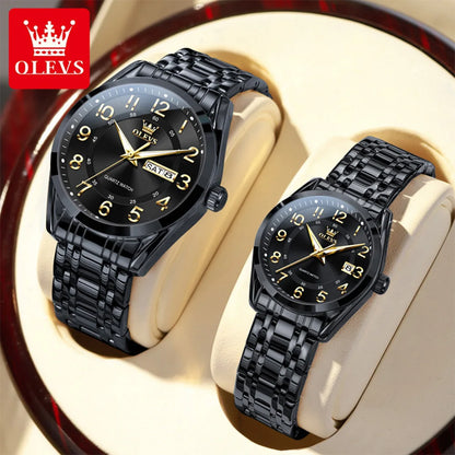 OLEVS 3666 Couple Watch Luxury Brand Quartz Watch Waterproof Watch Lover Gift Night Light Classic Date Week Clock His Her Watch