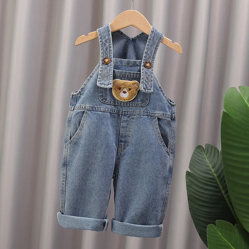 2024 Fashion Spring Autumn Kids Jumpsuit Boys Girls Cartoon Denim Bib Pants Children Trousers Fashion Toddler Casual 0-5Y