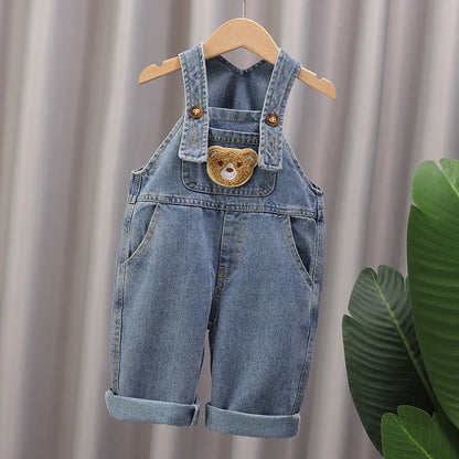 2024 Fashion Spring Autumn Kids Jumpsuit Boys Girls Cartoon Denim Bib Pants Children Trousers Fashion Toddler Casual 0-5Y