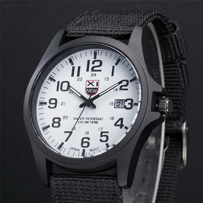 Men Genuine XINEW Brand Watches Students Fashion Casual Nylon Band Sports Army Gifts Date Quartz Wrist Watch Black Montre Homme