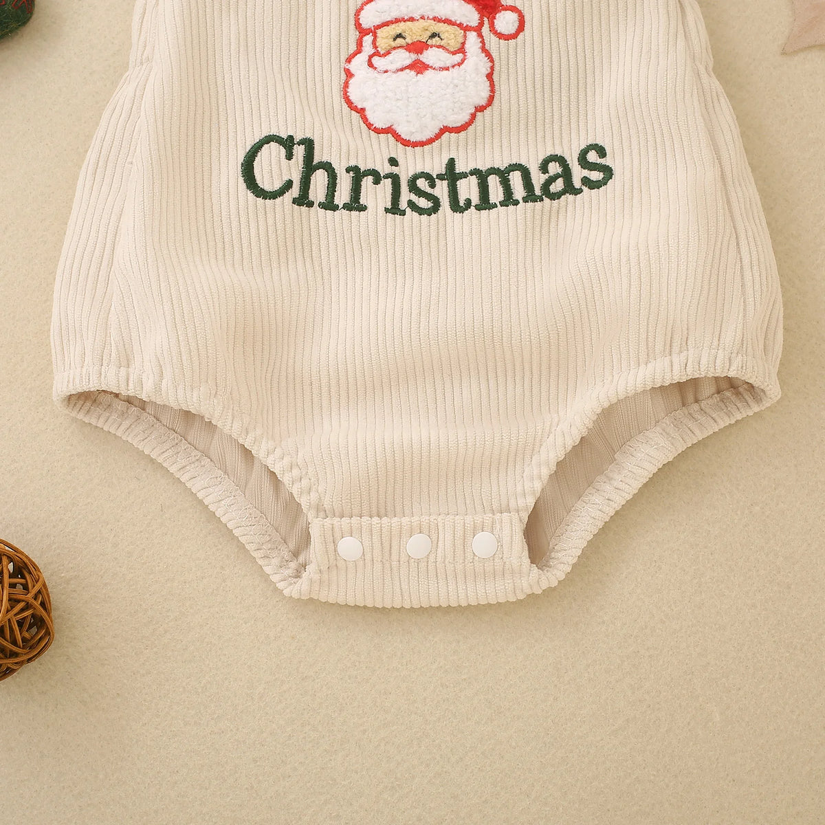 Newborn Baby My First Christmas Suspender Bodysuit Corduroy Santa Claus Embroidery Infant Sleeveless Holiday Romper Outfit