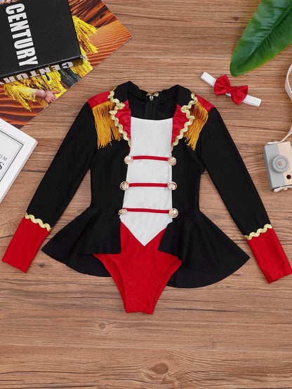 Childrens Showman Bodysuit Tassel Leotard Circus Ringmaster Cosplay Costumes Kids Girls Carnival Party Performance Jumpsuit